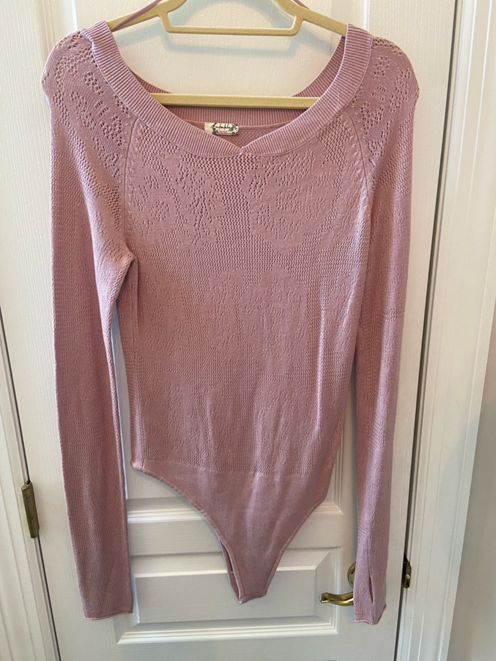 Free People Mauve Knit Scoop-Neck Bodysuit